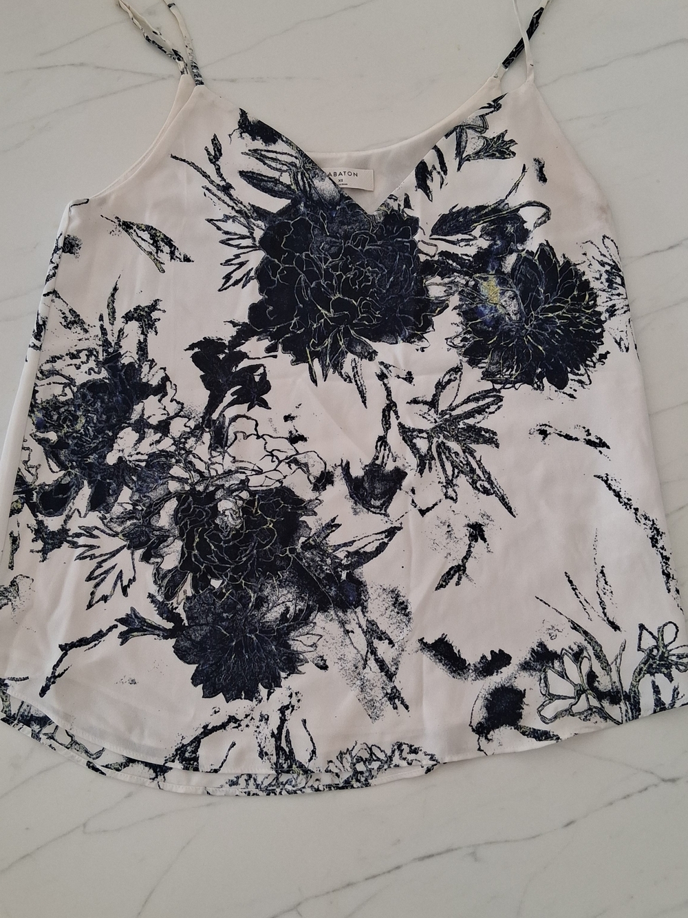 Babaton Floral V-Neck Cami in White and Navy